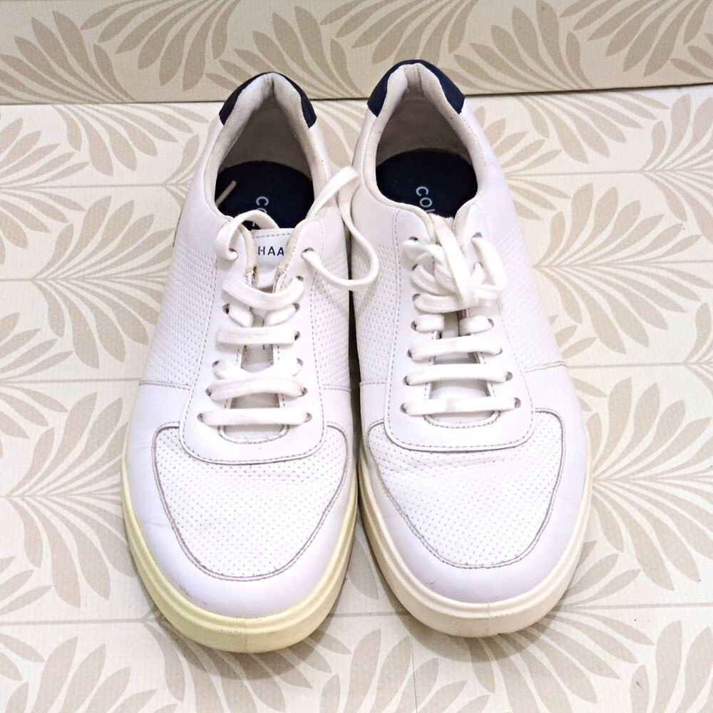 Cole Haan Men's White/Blue Leather Lace-Up Sneakers C33987 US 10.5 M